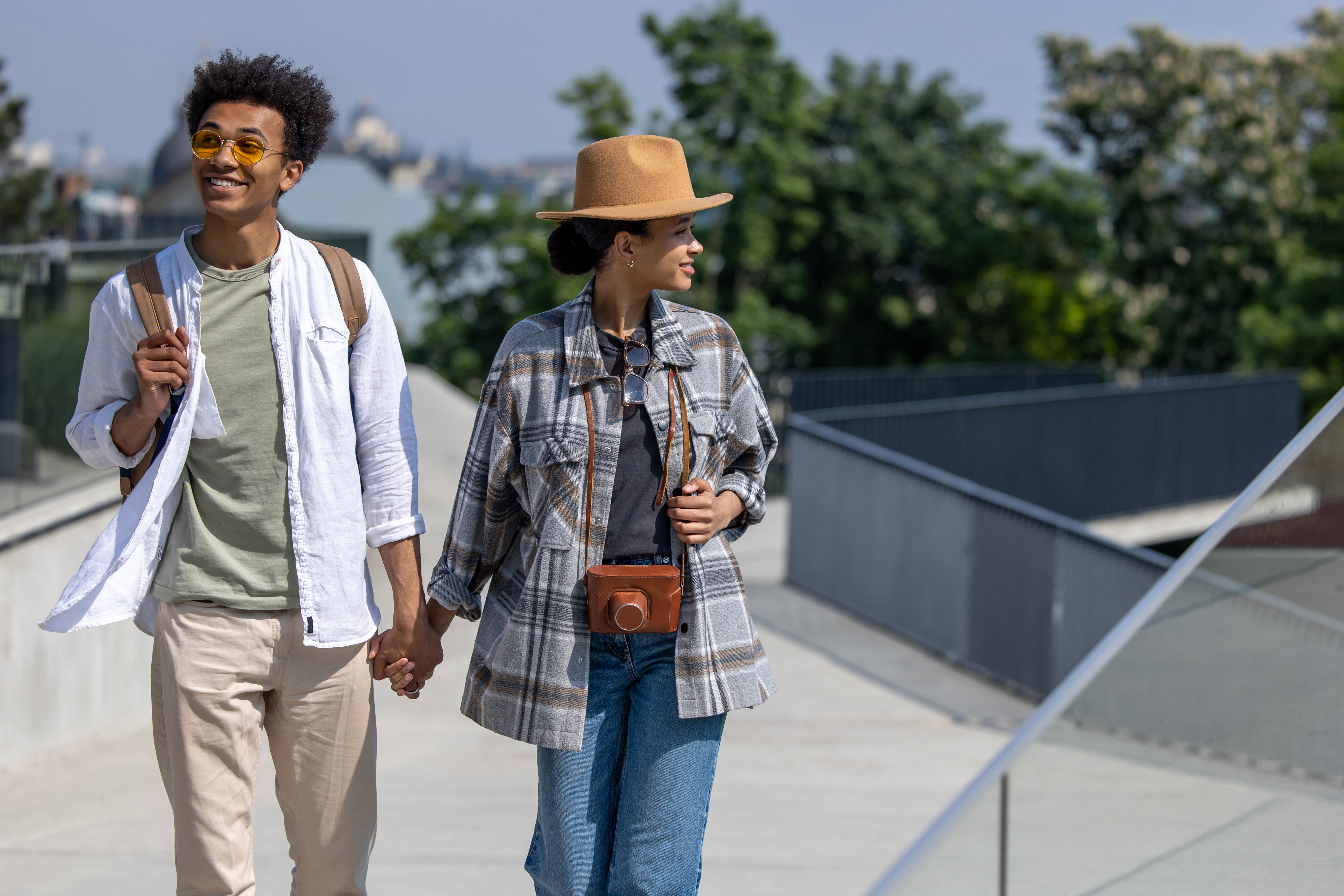Happy Couple Tourists Having Good Time Together