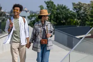 Happy Couple Tourists Having Good Time Together