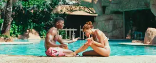 Sun City Couple At Cascades Pool
